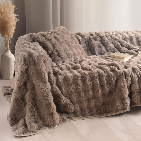 Ριχτάρι Καναπέ Τριθέσιου Γούνινο (180x280) Rythmos Rabbit Taupe