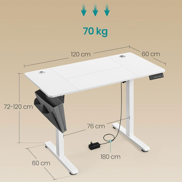 Ηλεκτρικό Γραφείο (120x60x72/120) Με Ρυθμιζόμενο Ύψος Songmics LSD132WZ02