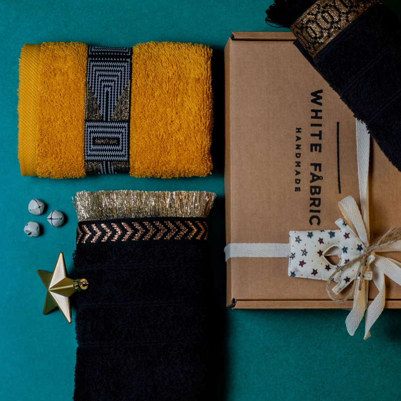 Πετσέτες Χεριών (Σετ 3τμχ) White Fabric Gold Leaf 600gsm