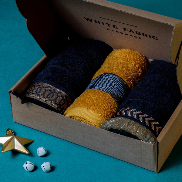 Πετσέτες Χεριών (Σετ 3τμχ) White Fabric Gold Leaf 600gsm