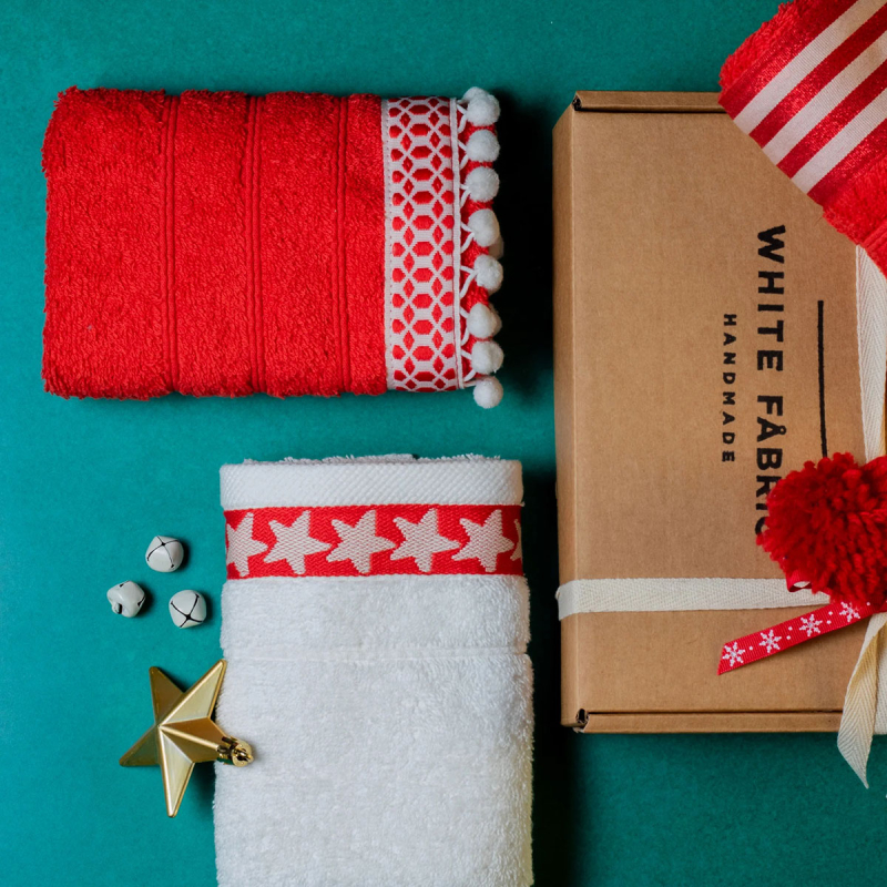 Πετσέτες Χεριών (Σετ 3τμχ) White Fabric Red Star 600gsm