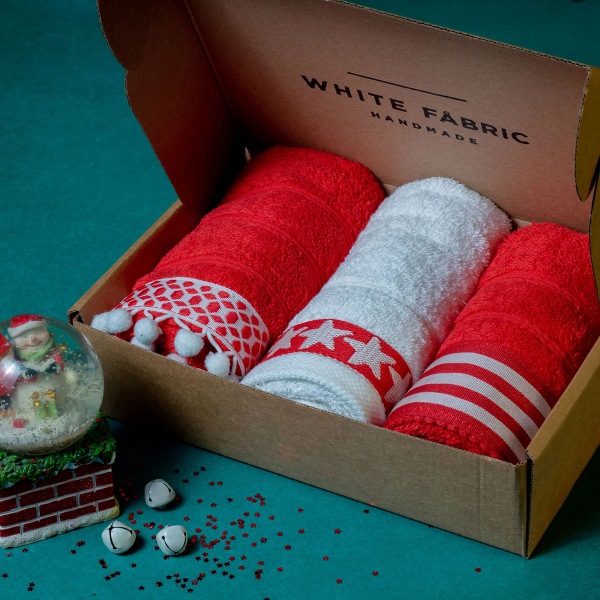 Πετσέτες Χεριών (Σετ 3τμχ) White Fabric Red Star 600gsm