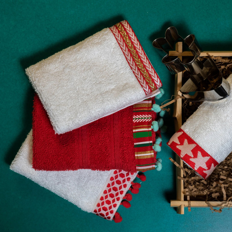 Πετσέτες Δώρου (Σετ 4τμχ) White Fabric Red Star 600gsm