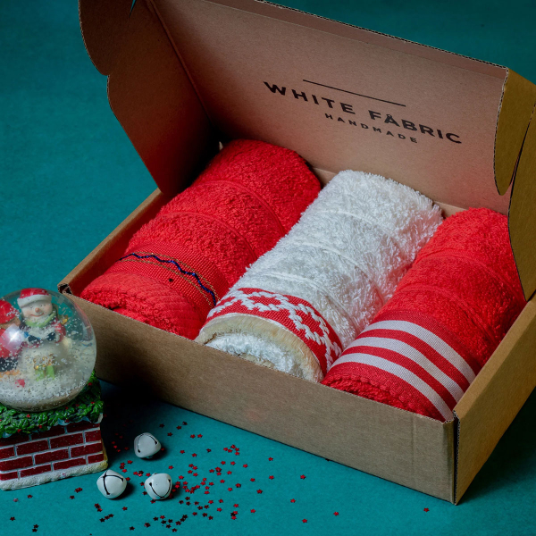 Πετσέτες Χεριών (Σετ 3τμχ) White Fabric Red Stripe 600gsm