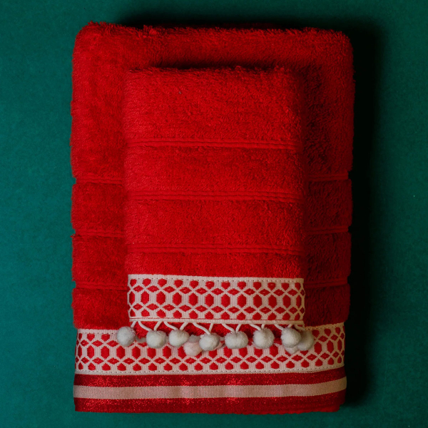 Πετσέτες Μπάνιου (Σετ 2τμχ) White Fabric Red Pinched 600gsm