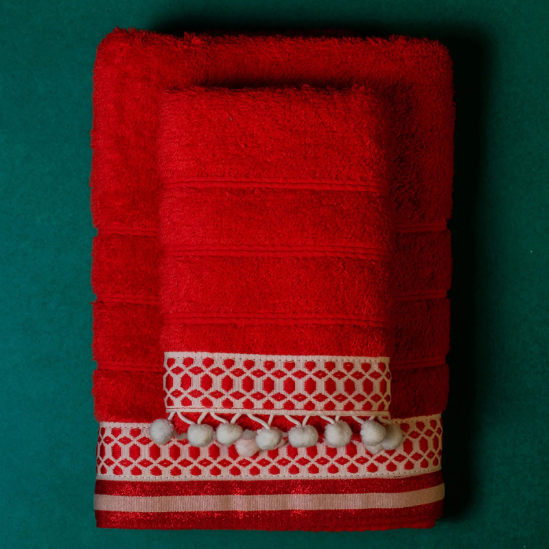 Πετσέτες Μπάνιου (Σετ 2τμχ) White Fabric Red Pinched 600gsm