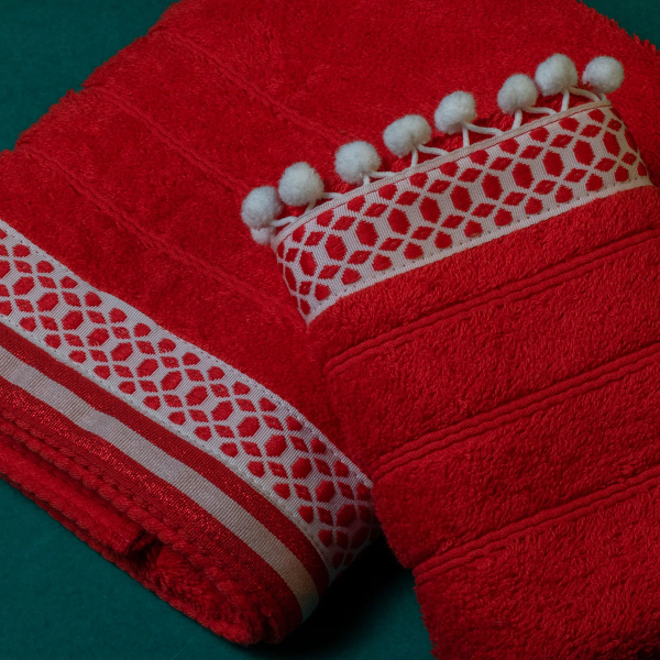 Πετσέτες Μπάνιου (Σετ 2τμχ) White Fabric Red Pinched 600gsm