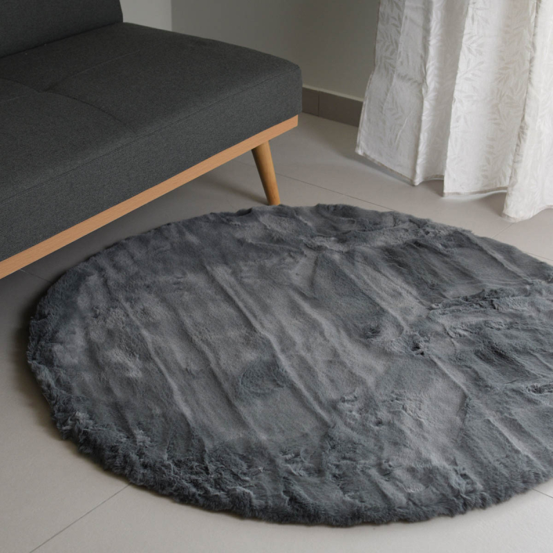 Στρογγυλό Xαλί Γούνινο (Φ100) Ravelia Fluffy Dark Grey