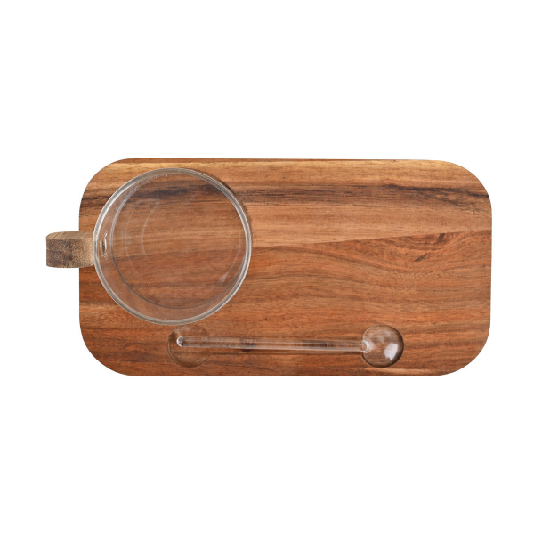 Κούπα Με Ξύλινο Δίσκο & Κουτάλι (Σετ 3τμχ) Estia 07-35334