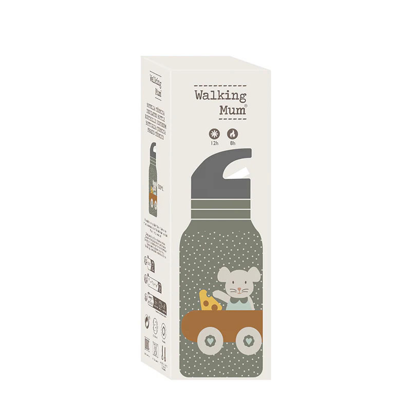 Παγούρι - Θερμός 500Ml με Καλαμάκι Walking Mum Poppy Mouse Olive Home Παιδικά Είδη Φαγητού & Αξεσουάρ Σερβιρίσματος Spitishop