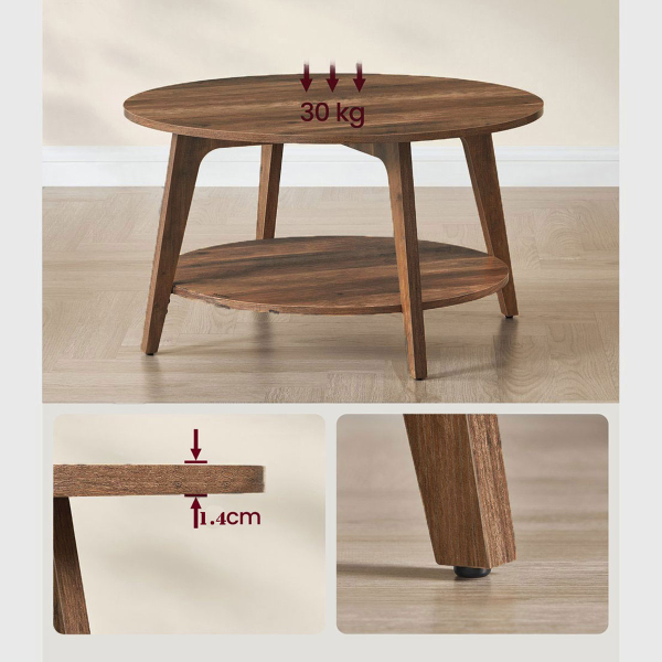 Τραπέζι Σαλονιού Με Ράφι (Φ80x45) Vasagle LCT243K41