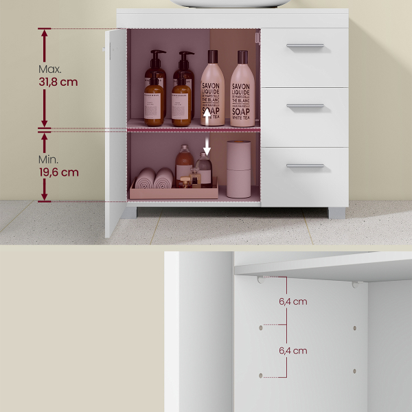 Ντουλάπι Μπάνιου Για Νιπτήρα Με Συρτάρια (70x30x64) Vasagle BBK503W10V2