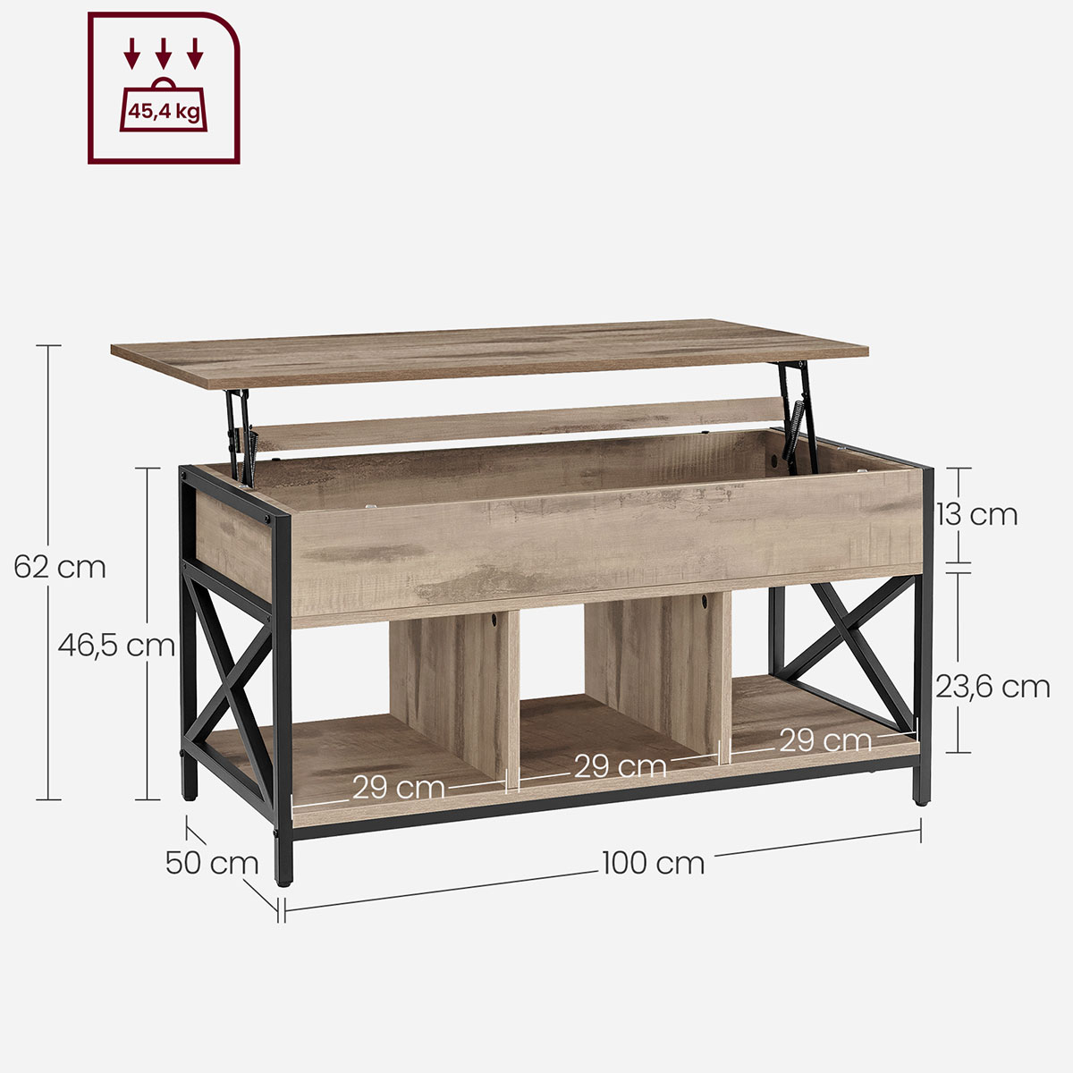 Τραπέζι Σαλονιού με Σερβιτόρο 3 Ράφια (100X50X49) Vasagle Lct202B50 Home Έπιπλα Τραπεζάκια Spitishop