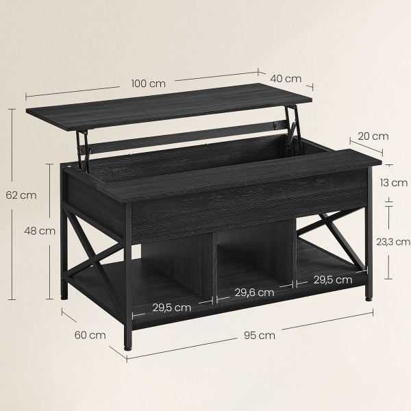 Τραπέζι Σαλονιού Με Σερβιτόρο & 3 Ράφια (100x60x48) Vasagle LCT205B22V1