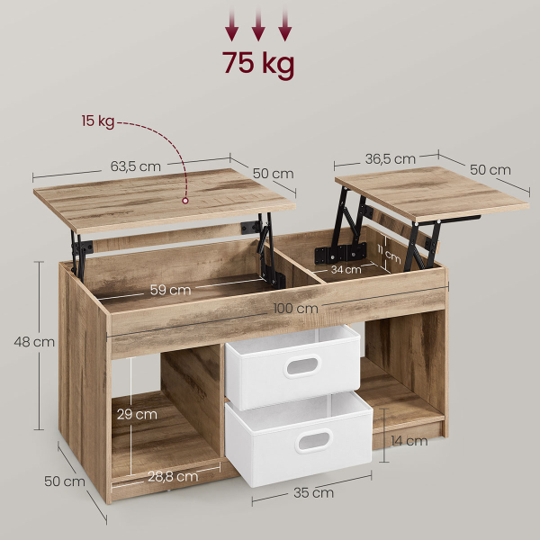 Τραπέζι Σαλονιού Με Σερβιτόρο Ράφια & Συρτάρια (100x50x48.5) Vasagle LCT210L01