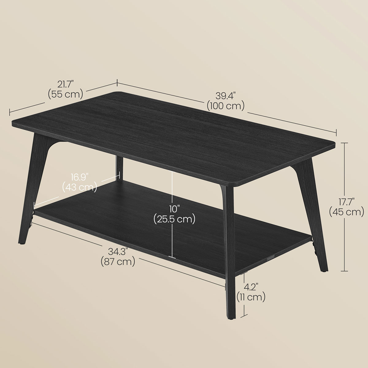 Τραπέζι Σαλονιού με Ράφι (100X55X45) Vasagle Lct249B01 Home Έπιπλα Τραπεζάκια Spitishop