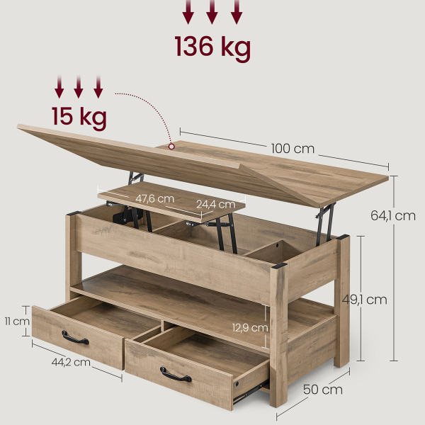 Τραπέζι Σαλονιού Με Σερβιτόρο Επεκτεινόμενο (100x50x49.1) Vasagle LCT254L01