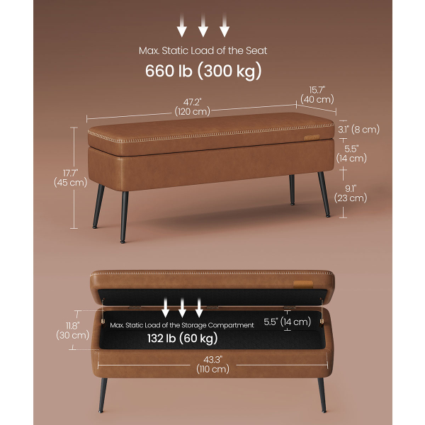 Ταμπουρέ Με Αποθηκευτικό Χώρο (120x40x45) Vasagle LOM074K01