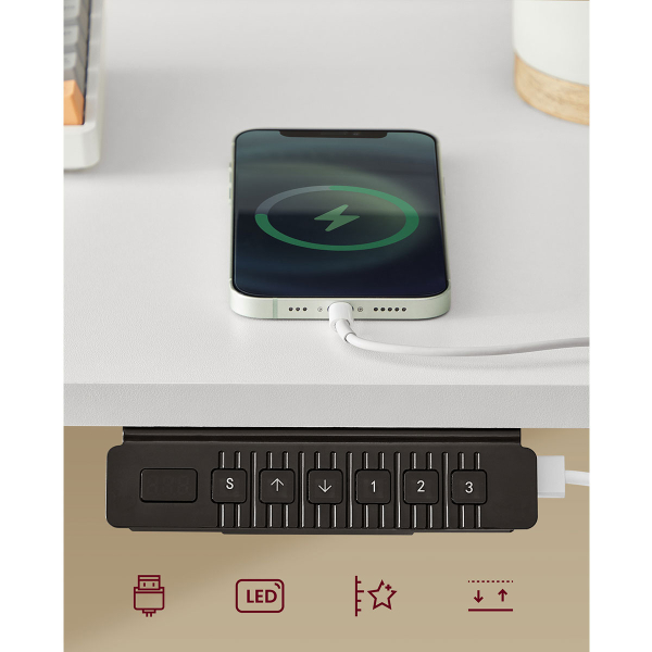 Ηλεκτρικό Γραφείο Με Ενσωματωμένες Πρίζες (140x60x72/120) & Ρυθμιζόμενο Ύψος Vasagle LSD184WZ01