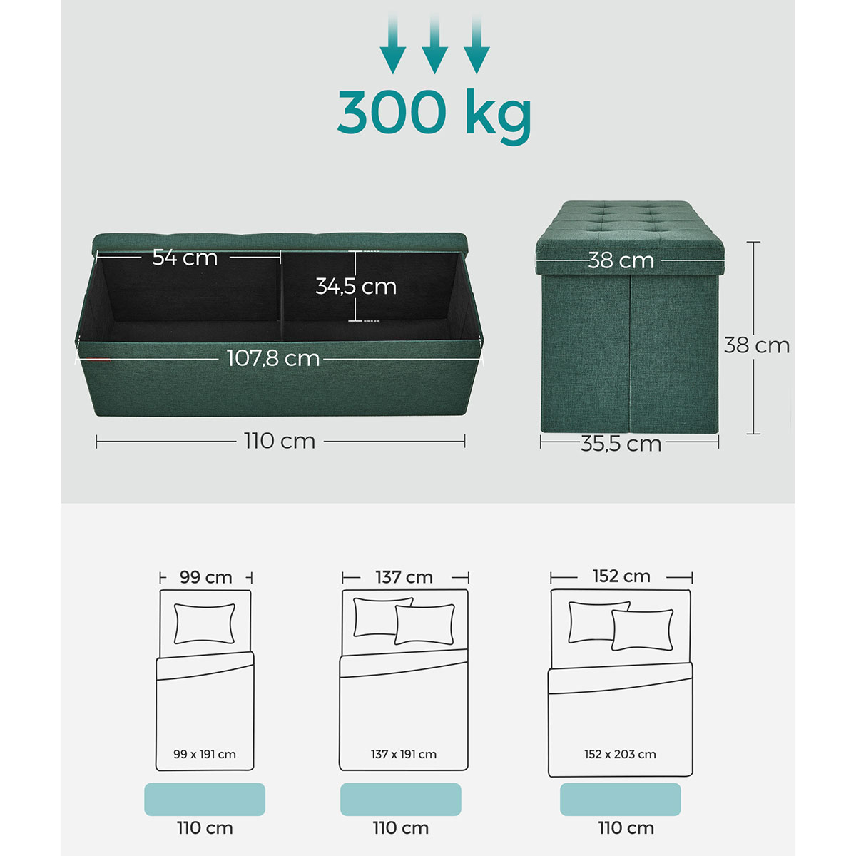 Ταμπουρέ με Αποθηκευτικό Χώρο (110X38X38) Songmics Lsf077C01V1 Home Έπιπλα Spitishop