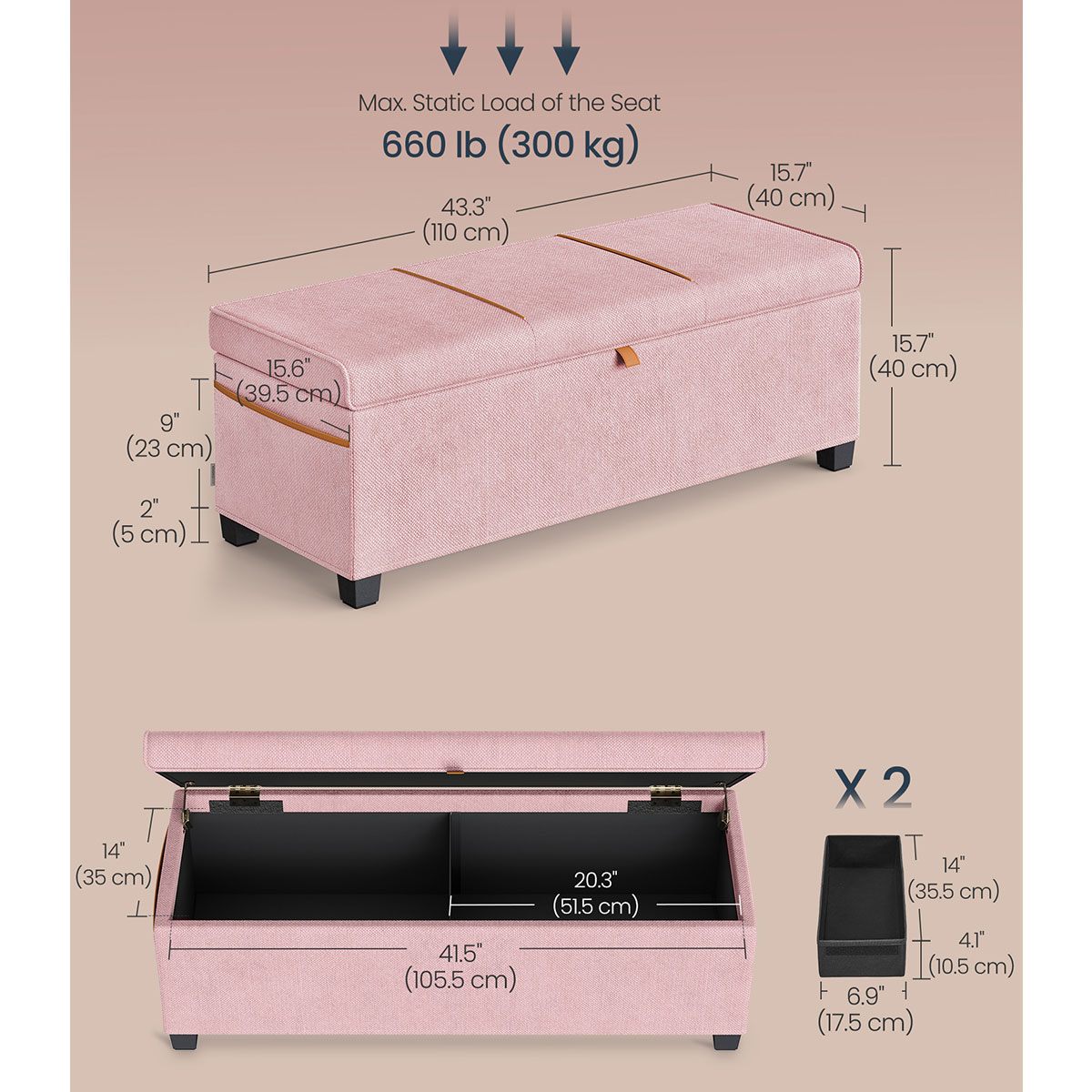 Ταμπουρέ με Αποθηκευτικό Χώρο (110X40X40) Songmics Lsf533R01 Home Έπιπλα Spitishop