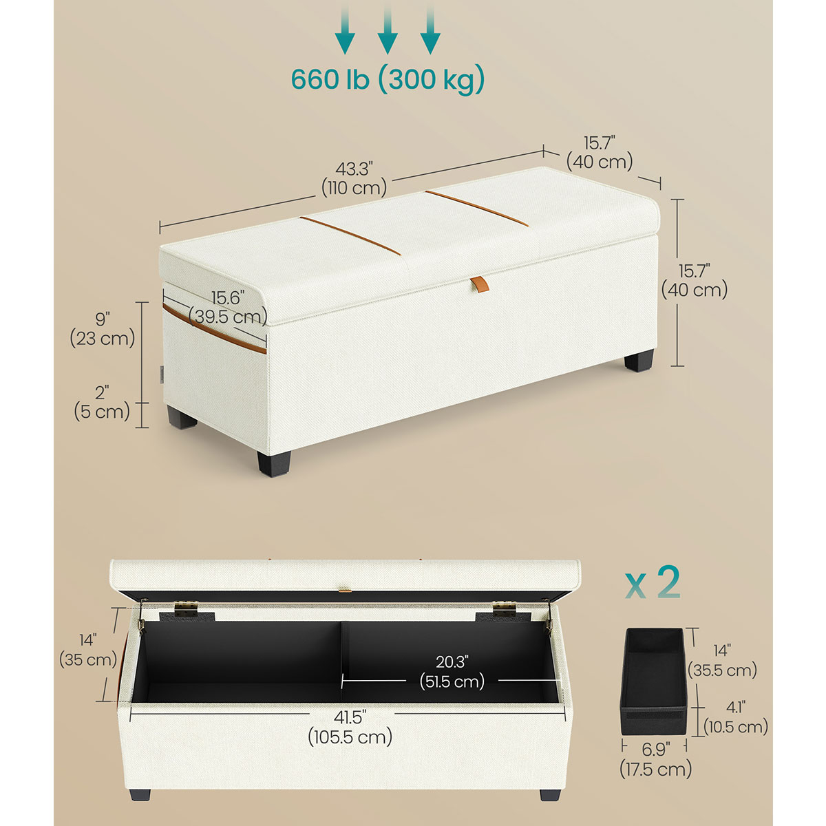 Ταμπουρέ με Αποθηκευτικό Χώρο (110X40X40) Songmics Lsf533W01 Home Έπιπλα Spitishop