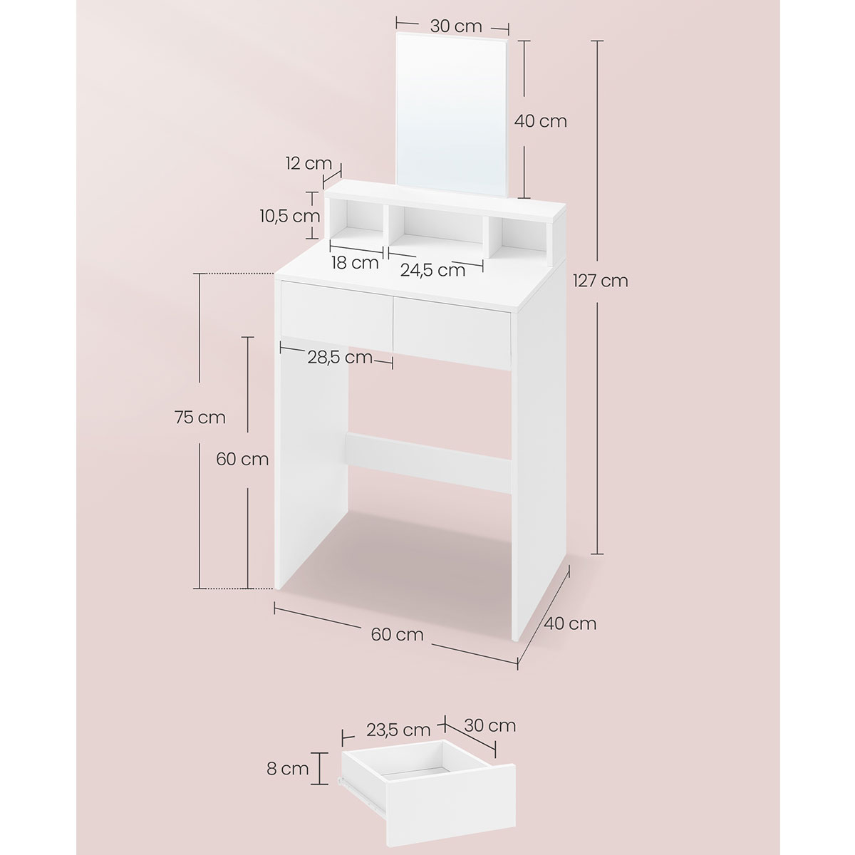 Μπουντουάρ με Καθρέφτη (60X40X127) Vasagle Rdt103W01 Home Έπιπλα Κρεβατοκάμαρας & Τουαλέτες Spitishop