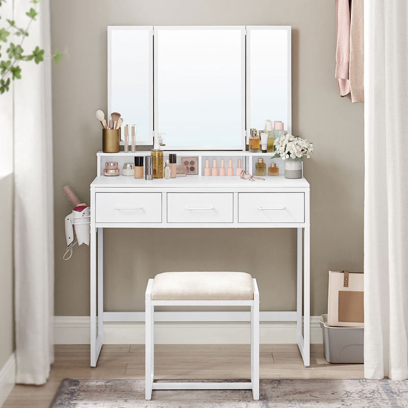 Μπουντουάρ Με Καθρέφτη & Σκαμπό (90x40x141) Vasagle RVT004W14V1