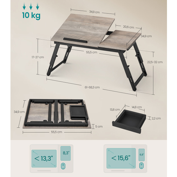 Πτυσσόμενο Βοηθητικό Τραπεζάκι Για Λάπτοπ (55x35x23) Songmics LLD105W01