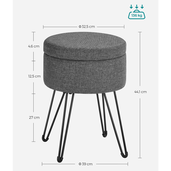 Σκαμπό Με Αποθηκευτικό Χώρο (Φ32.5x44.1) Songmics LOM002G01