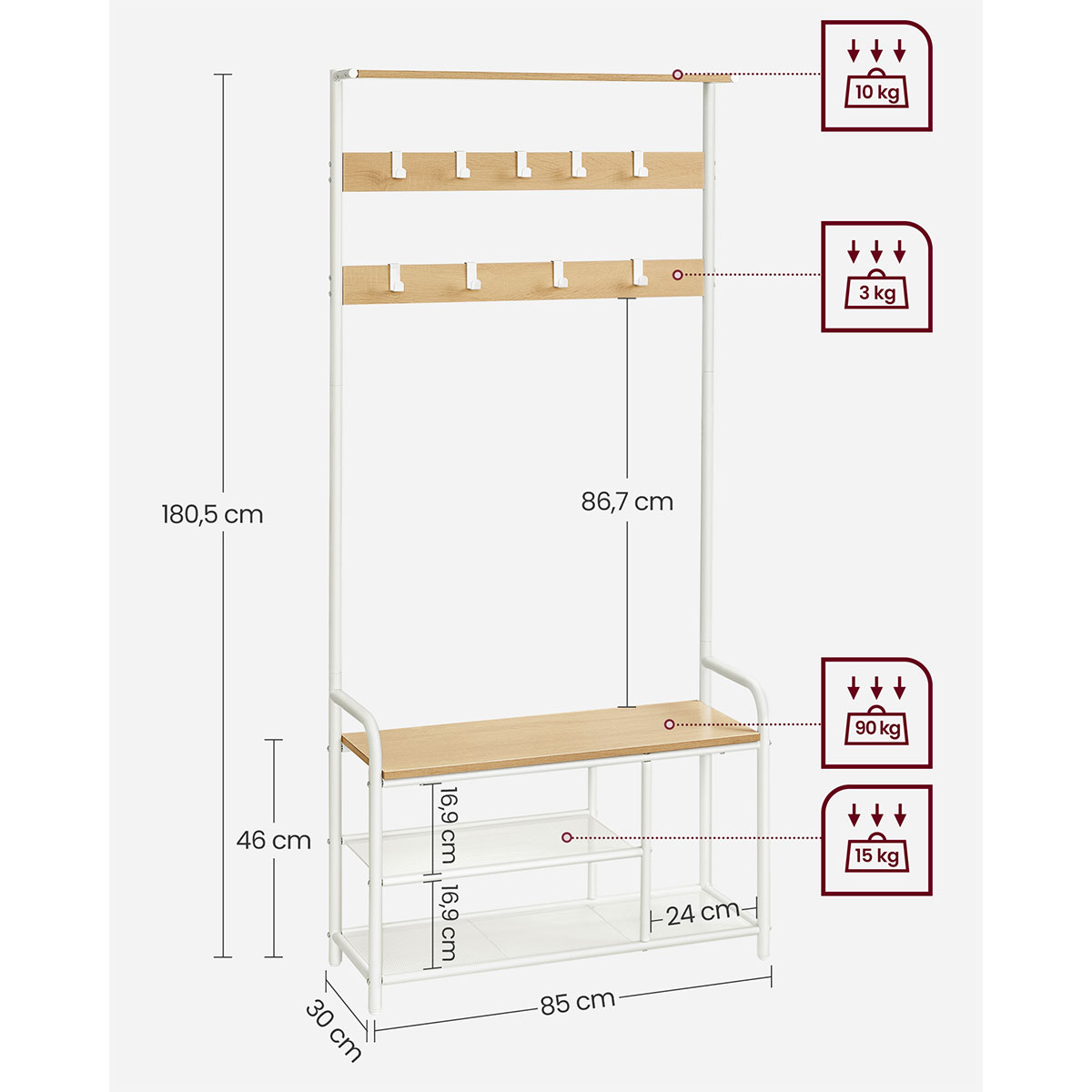 Έπιπλο Εισόδου (85X30X180 5) Vasagle Hsr409W09 Home Έπιπλα Spitishop