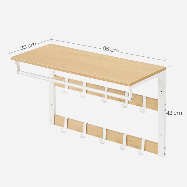 Κρεμάστρα Τοίχου 10 Θέσεων Με Ράφι (65x30x42) Vasagle LCR101W09