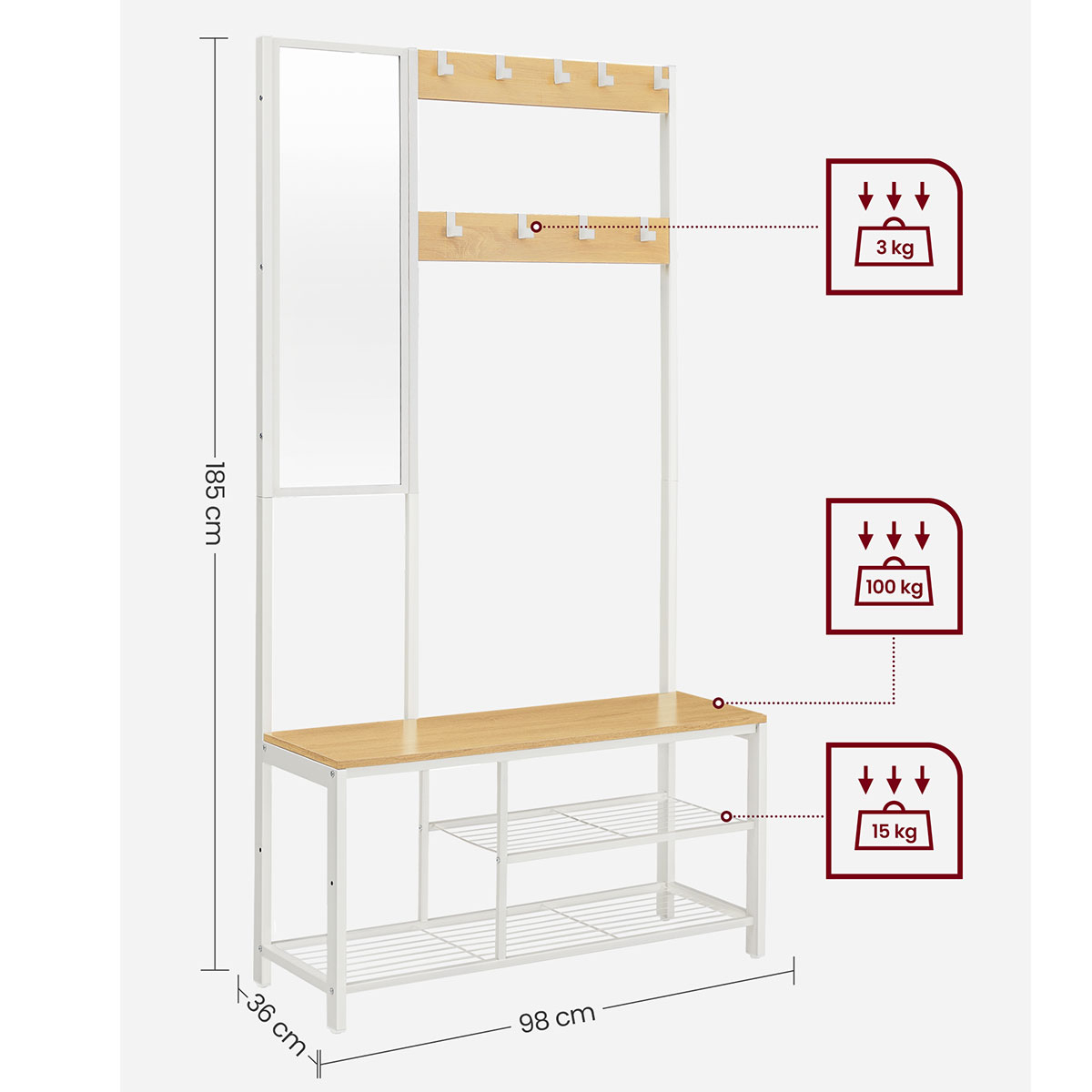 Έπιπλο Εισόδου με Καθρέφτη (98X36X185) Vasagle Hsr050W09V1 Home Έπιπλα Spitishop