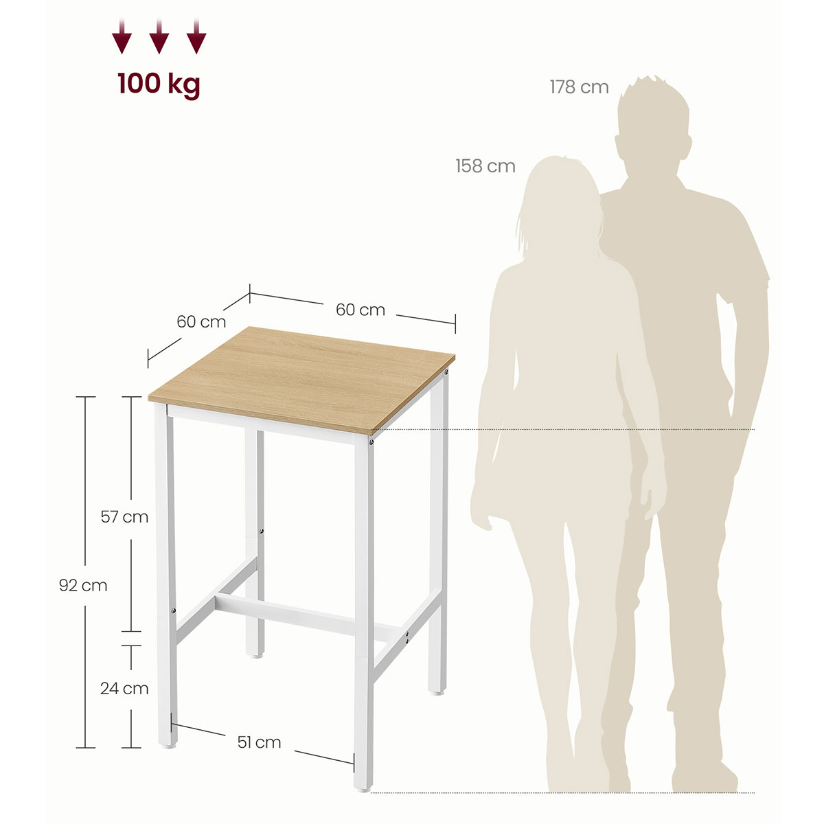 Τραπέζι Μπαρ (60X60X92) Vasagle Lbt025W09 Home Έπιπλα Κουζίνας & Τραπεζαρίας Τραπέζια - Τραπεζαρίες Spitishop