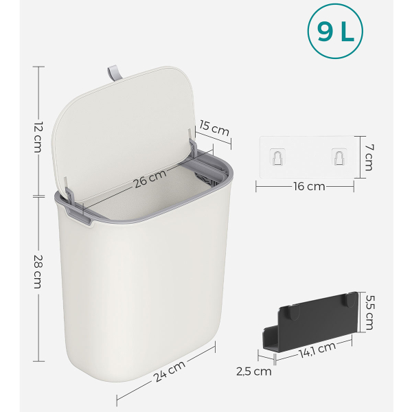 Κάδος Κουζίνας Ντουλαπιού (26x15x28) 9lt Songmics LTB820W9