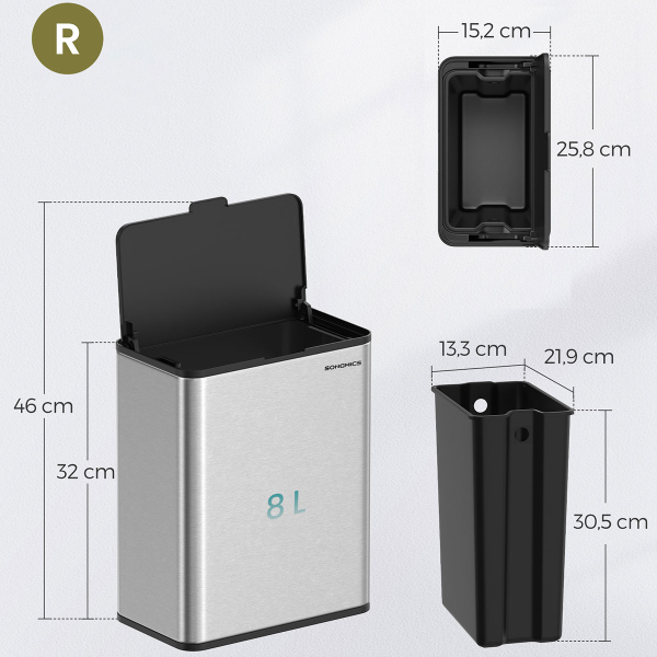 Κάδος Κουζίνας Ντουλαπιού (25.8x15.2x32) 8lt Songmics LTB810E08