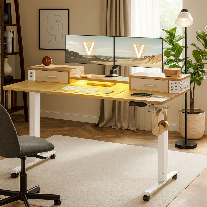 Ηλεκτρικό Γραφείο Με Ενσωματωμένες Πρίζες (140x60x72/120) & Ρυθμιζόμενο Ύψος Vasagle LSD184YD01