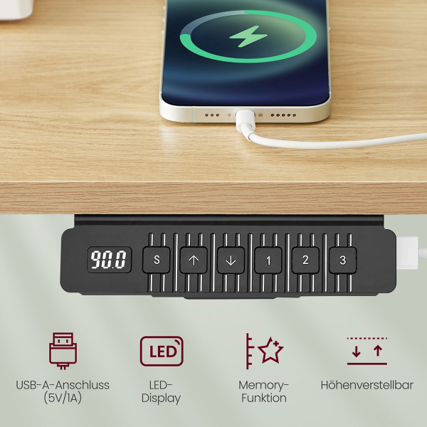 Ηλεκτρικό Γραφείο Με Ενσωματωμένες Πρίζες (140x60x72/120) & Ρυθμιζόμενο Ύψος Vasagle LSD184YD01