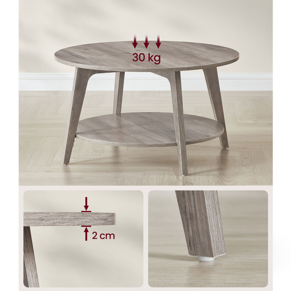 Τραπέζι Σαλονιού Με Ράφι (Φ80x45) Vasagle LCT243K02V1