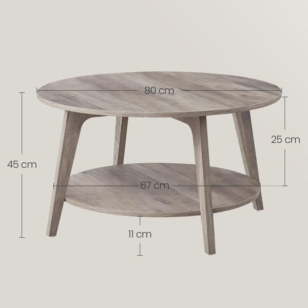 Τραπέζι Σαλονιού Με Ράφι (Φ80x45) Vasagle LCT243K02V1