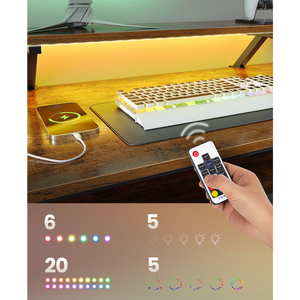 Γωνιακό Γραφείο Υπολογιστή Με Ενσωματωμένες Πρίζες - Led & Τηλεχειριστήριο (150x120x89) Vasagle LWD095K01