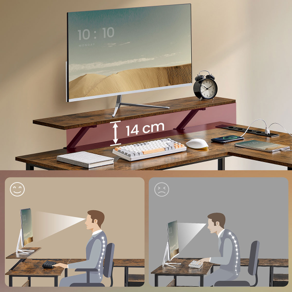 Γωνιακό Γραφείο Υπολογιστή Με Ενσωματωμένες Πρίζες - Led & Τηλεχειριστήριο (150x120x89) Vasagle LWD095K01