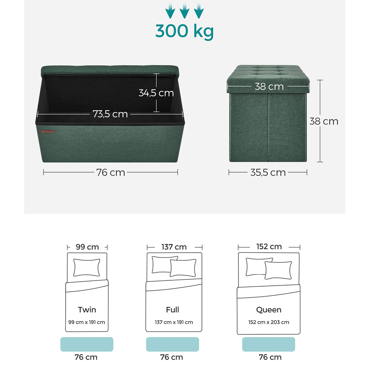 Ταμπουρέ με Αποθηκευτικό Χώρο (76X38X38) Songmics Lsf047C51 Home Έπιπλα Spitishop