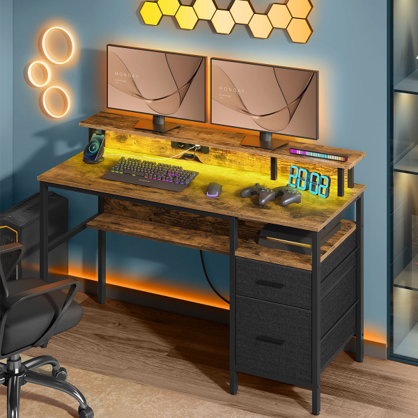 Γραφείο Υπολογιστή Με Ενσωματωμένες Πρίζες & Led (135x55x89) Vasagle LWD094K02