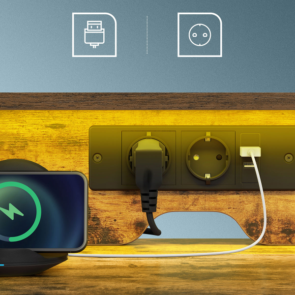 Γραφείο Υπολογιστή Με Ενσωματωμένες Πρίζες & Led (135x55x89) Vasagle LWD094K02