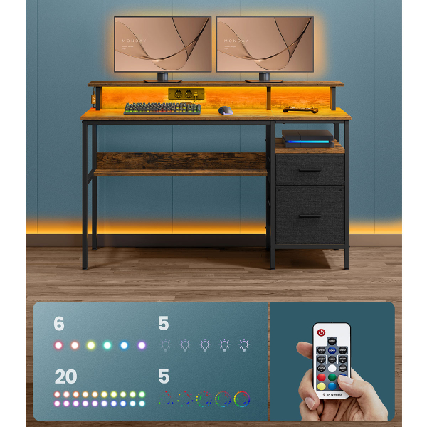 Γραφείο Υπολογιστή Με Ενσωματωμένες Πρίζες & Led (135x55x89) Vasagle LWD094K02