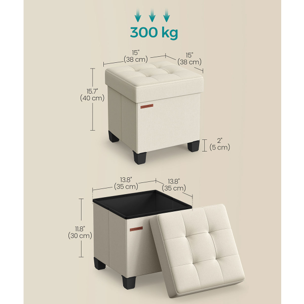 Σκαμπό Με Αποθηκευτικό Χώρο (38x38x40) Songmics LSF014W11