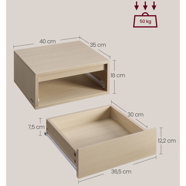 Επιτοίχιο Κομοδίνο Με Συρτάρι & Led (40x35x19) Vasagle LET654N01
