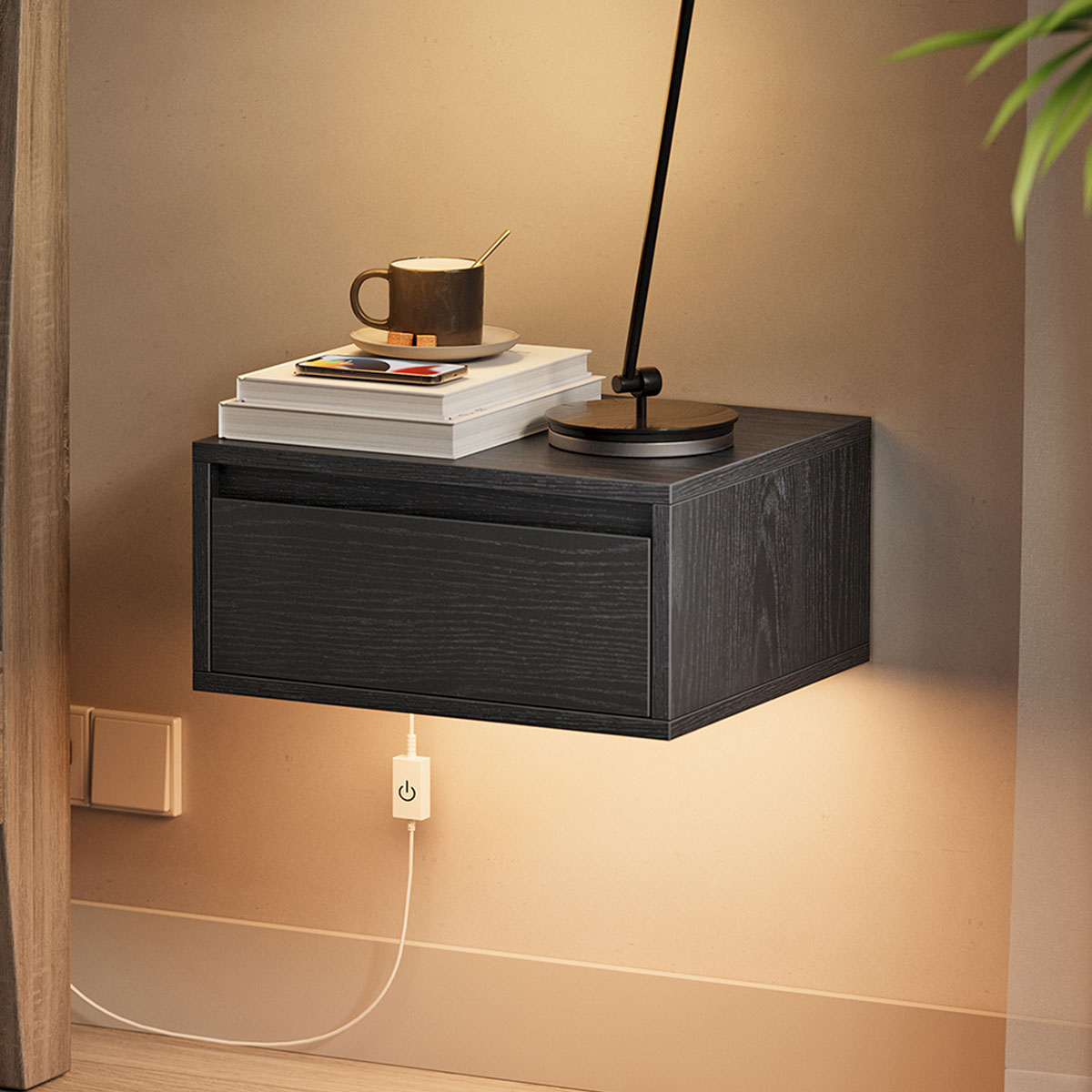 Επιτοίχιο Κομοδίνο Με Συρτάρι & Led (40x35x19) Vasagle LET654B01