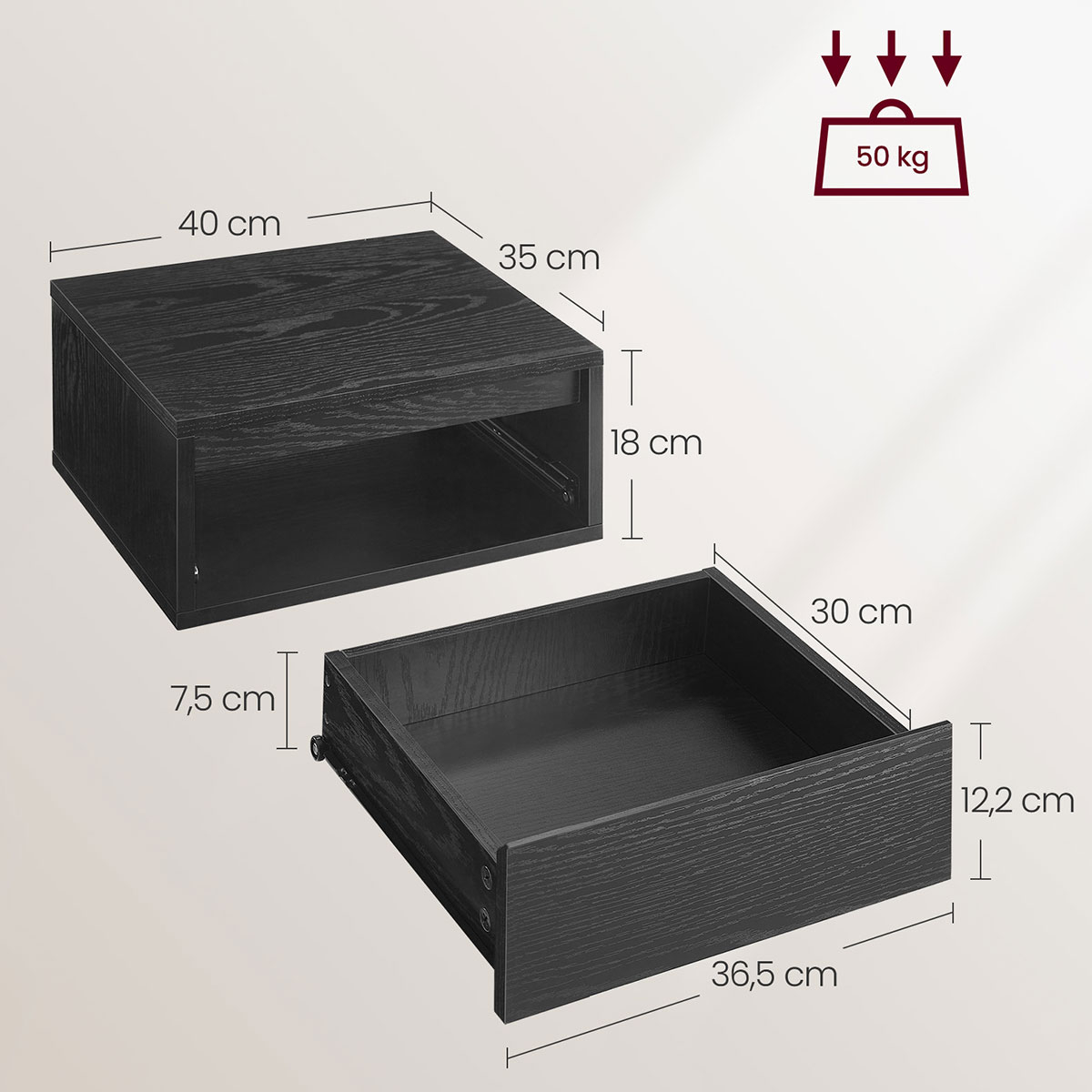 Επιτοίχιο Κομοδίνο με Συρτάρι Led (40X35X19) Vasagle Let654B01 Home Έπιπλα Κρεβατοκάμαρας Κομοδίνα Spitishop